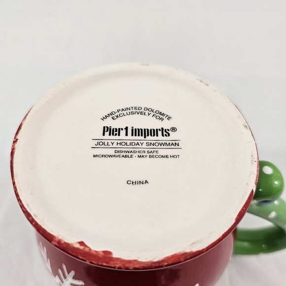 Pier 1 Imports JOLLY HOLIDAY SNOWMAN Large Red 20 Oz Dolomite Christmas Mug Cup - Picture 16 of 16